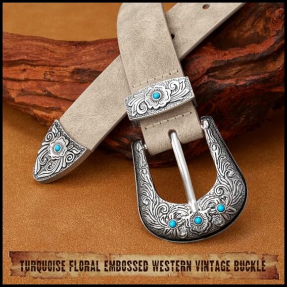 Western Cowgirl Belt Vintage Buckle Boho Style Suede Leather for Jeans main image 6